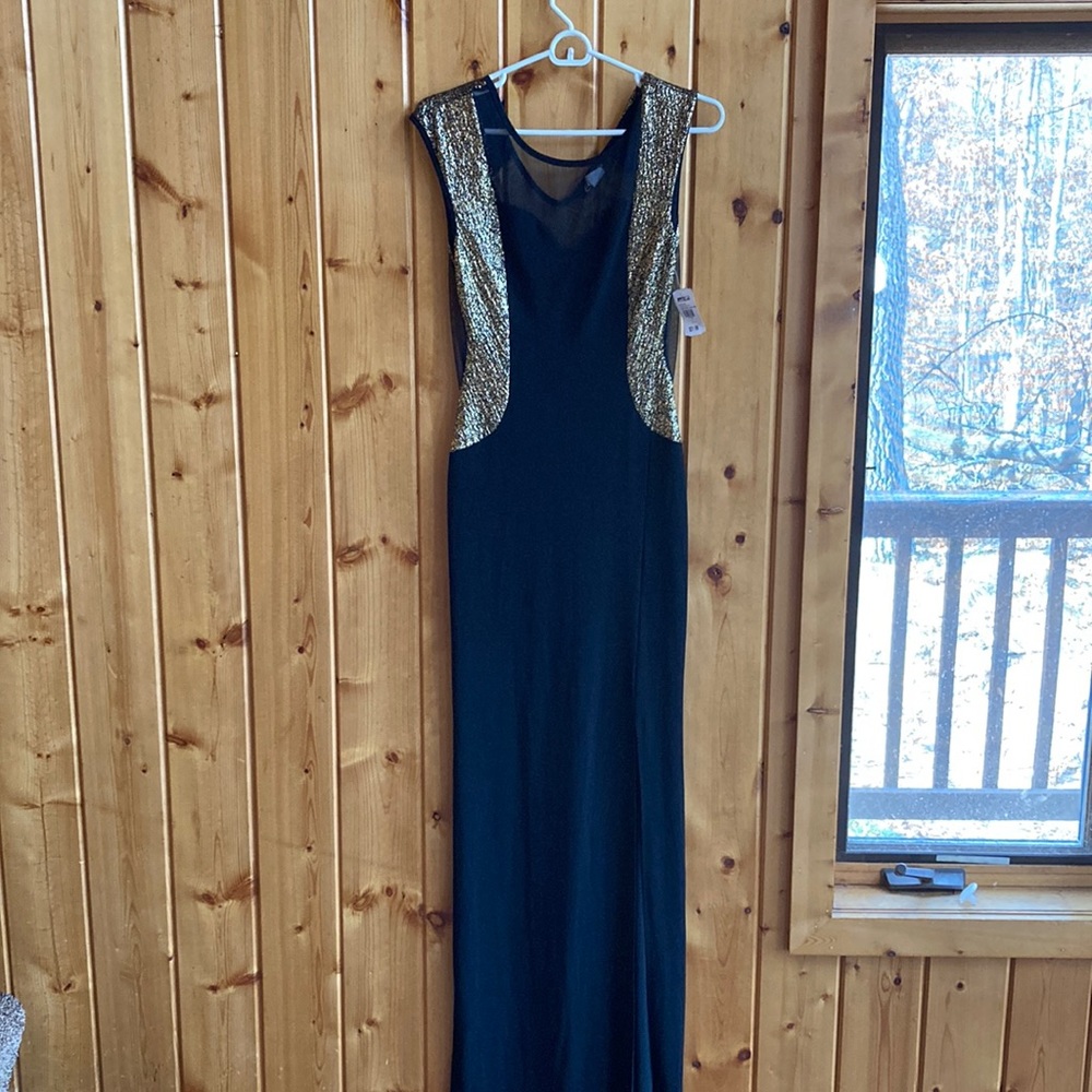 Black formal dress. Gold sparkles
